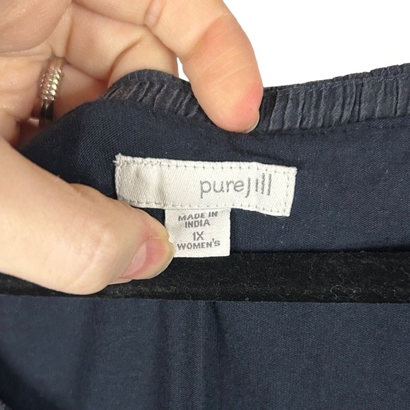 J Jill Pure Plus Size 1X Sleeveless Asymmetric Crinkle Tencel Shift Dress Blue - Picture 5 of 6